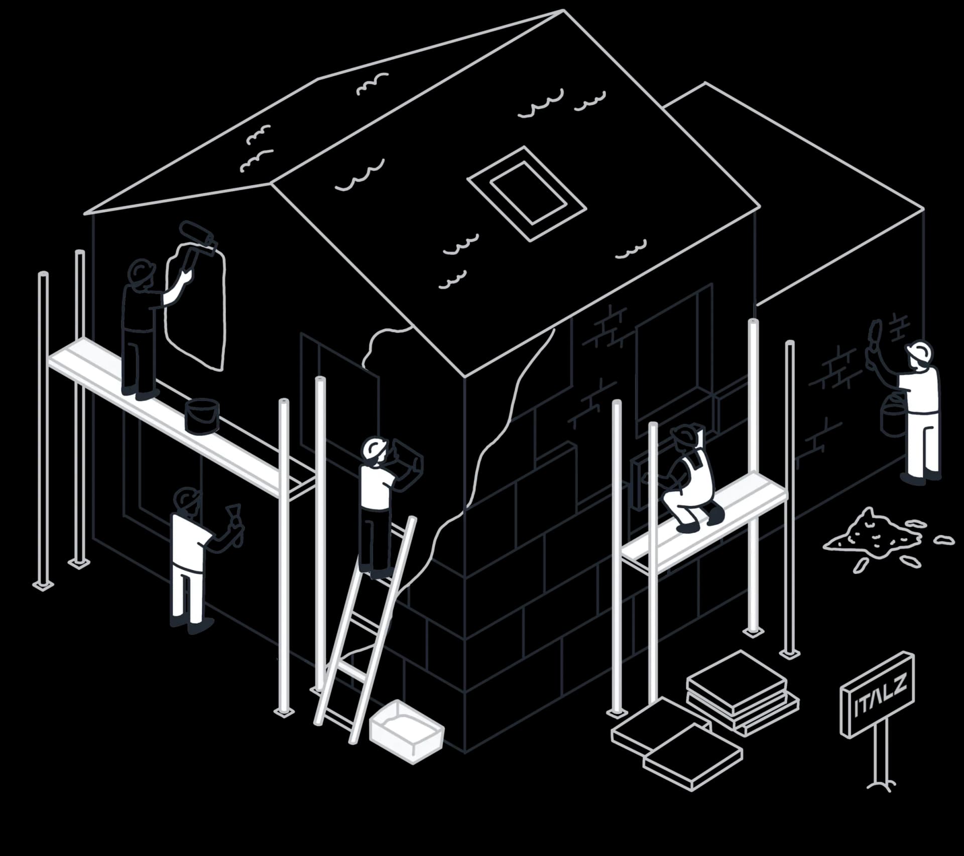 Illustratie van gevelrenovatiewerken