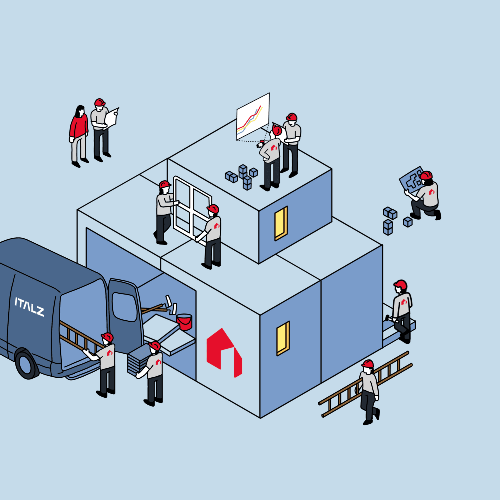 Illustratie van Italz teams aan het werk